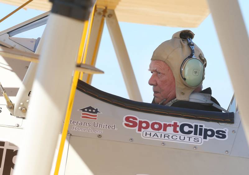 Veteran Ed Manahan of Princeton, gets ready for takeoff a 1942 Boeing Stearman A-75 Primary Trainer during a Veteran Dream Flight on Tuesday, Sept 2, 2025 at the Illinois Valley Regional Airport in Peru.