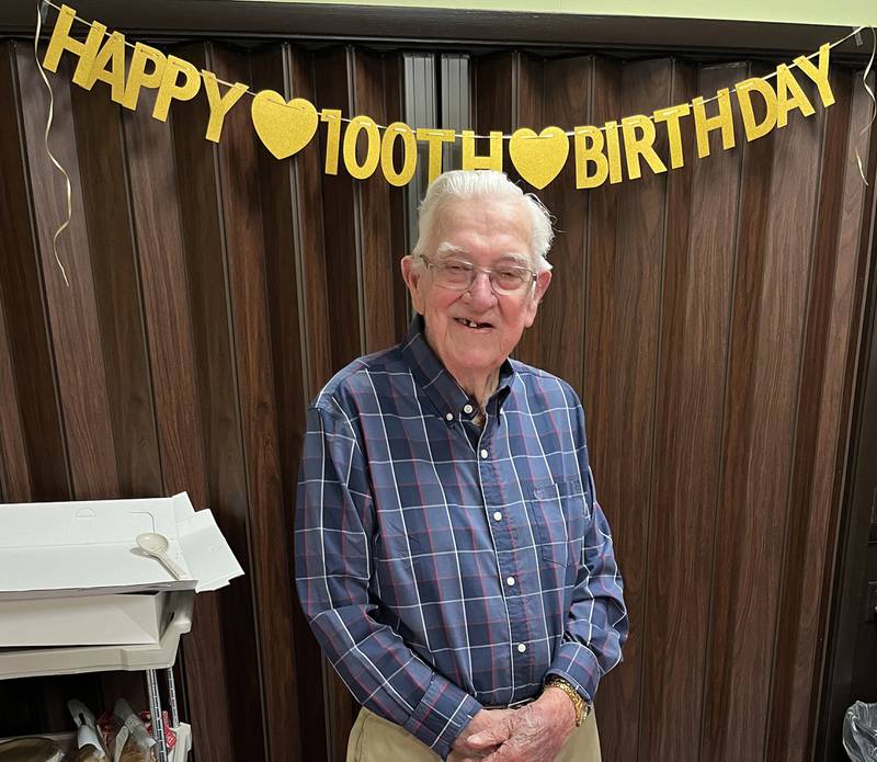 Dave Werdin celebrates his 100th birthday at a party in Kaneville on Saturday, Sep. 21, 2024.