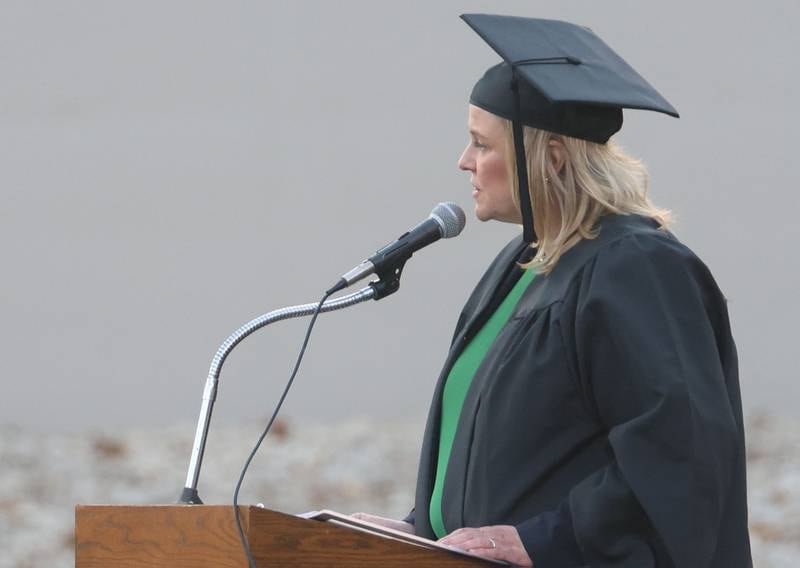 La Salle-Peru Township High School Interm Superintendent Ingrid Cushing gives a speech during the L-P Class of 2026 commencement ceremony on Thursday, May 14, 2026 at Howard Fellows Stadium.