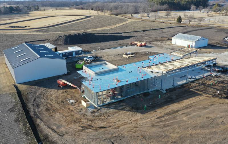 An aerial view of the Dr. Alfred E. Wisgoski Agricultural Education Center on Wednesday, Feb. 11, 2026 at Illinois Valley Community College in Oglesby. The new building will help redefine the IVCC agriculture program, outfitting the college to train and upskill agriculture workers, aid in the development of new technology, and sustainable practices. Approximately 1.6 million has been pledged for the agricultural center. IVCC will offer a community donation program later this spring. The 10,250 square-foot building is to be ready for occupancy in 2027.