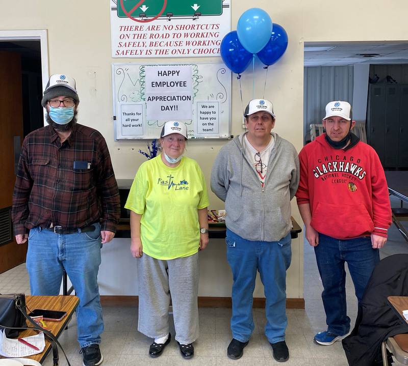 Brian Casford, Jean Prokes, Mark Springer, and Seth Schultz on Employee Appreciation Day at Corteva Agriscience