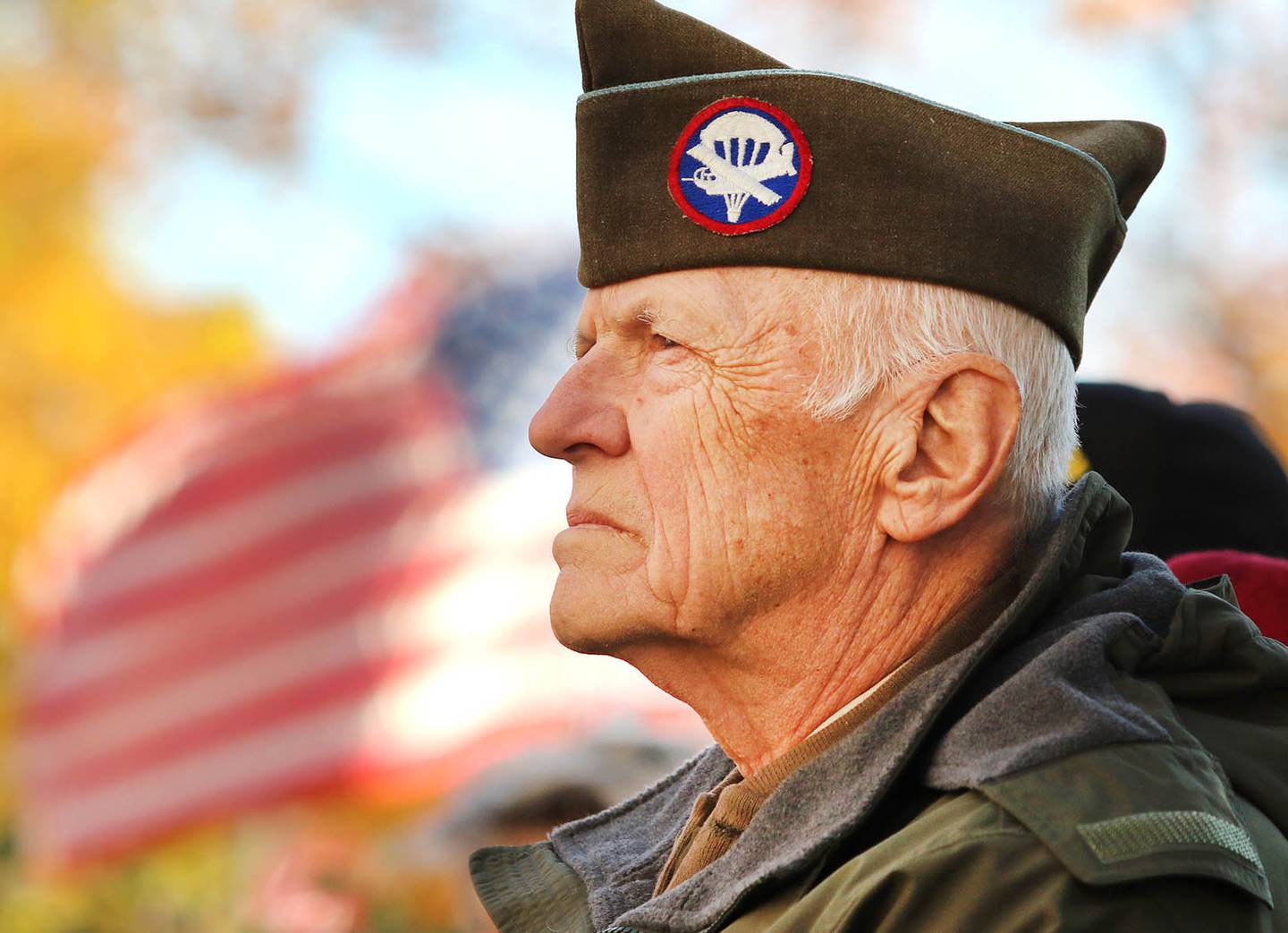 US Army Veteran Ronald Slavenas listen to speakers Friday, Nov. 5, 2021, during the opening ceremony for the 24-hour Veterans Vigil in front of the DeKalb County Courthouse in Sycamore. The vigil runs from 3:30 p.m. Friday, Nov. 5, through 4 p.m. Saturday, Nov. 6. A veteran will be standing guard at the courthouse during those hours in honor of the upcoming Veterans Day.