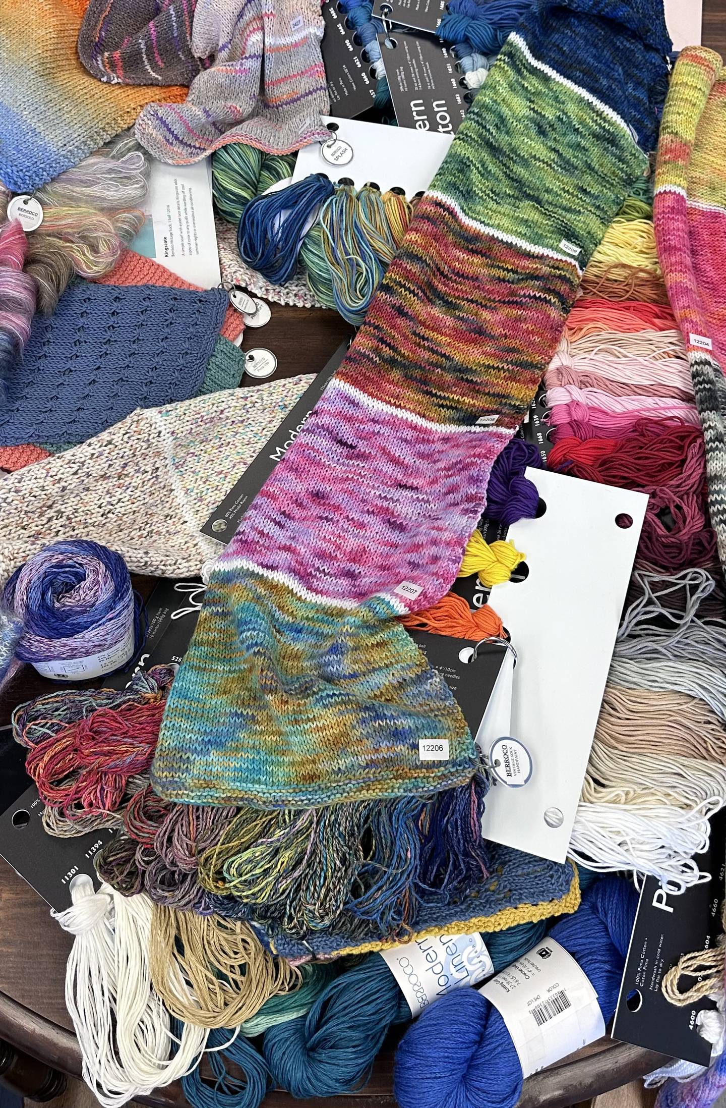 A selection of yarns and fibers owner Kendall Nolan picks out for her new store Colorways Yarn Shoppe in Crystal Lake.