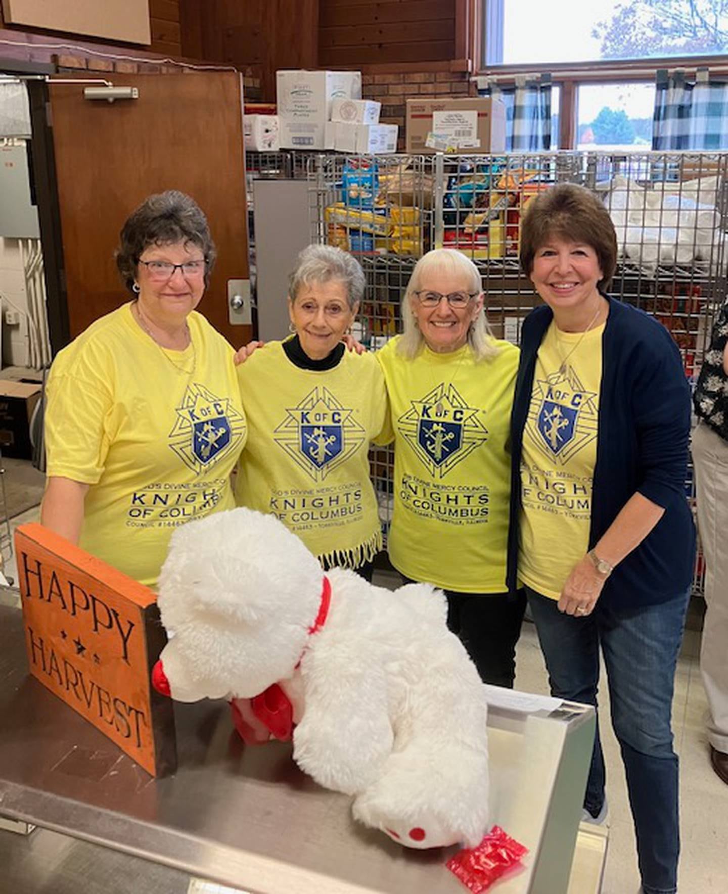 Volunteers with the Lady Knights Auxiliary prepare turkey meals for around 150 seniors at the Beecher Center in Yorkville on Nov. 18, 2025.