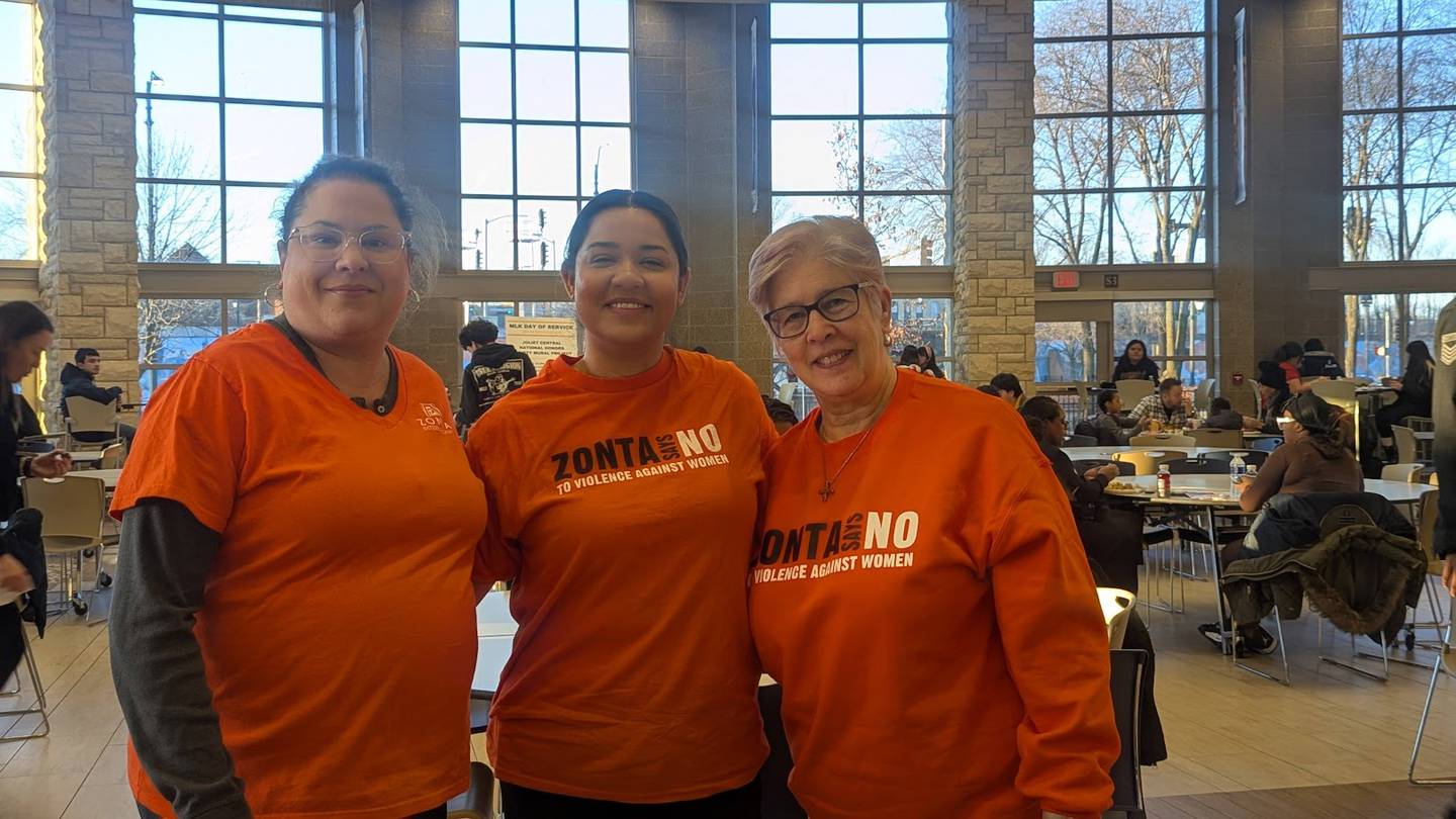 Three members of the Zonta Club of Joliet came volunteered at the 17th MLK Day of Service on Monday, January 20, 2025, at Joliet Central High School. They are (from left) Cathy Miller, Sylvia Acosta Chavez, executive director of the Spanish Community Center in Joliet, and. Pat Perrier, owner of Just Breathe yoga studio in Crest Hill.