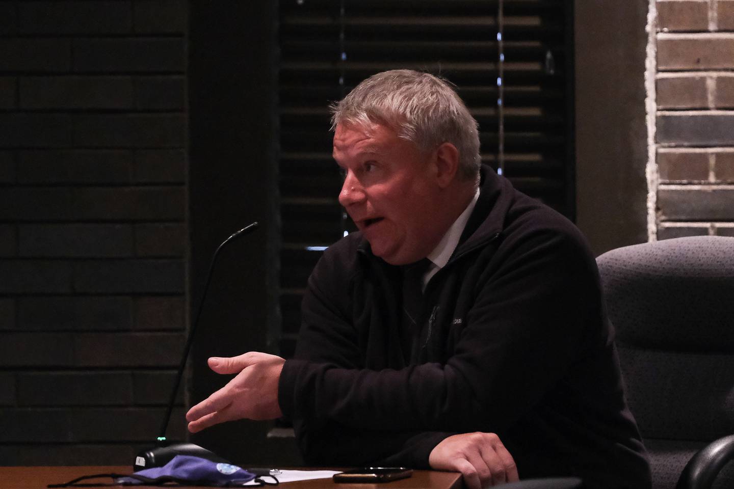 Assistant City Attorney Chris Regis talks to the committee members regarding the Police Department Citizen Advisory Board proposal at the Council Chambers in Joliet City Hall. Monday Nov. 8, 2021.