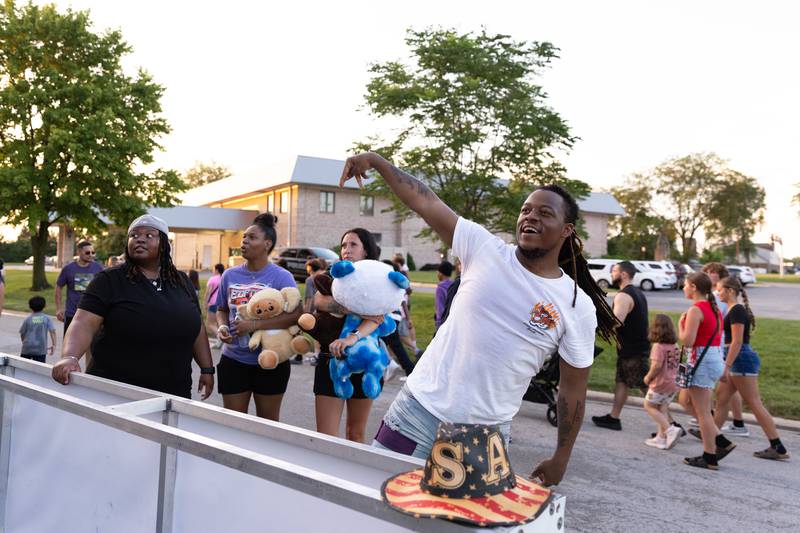 Taeshunn Calvin watches his shot during a basketball carnival game at the Bourbonnais Friendship Festival on Thursday, June 26, 2025.