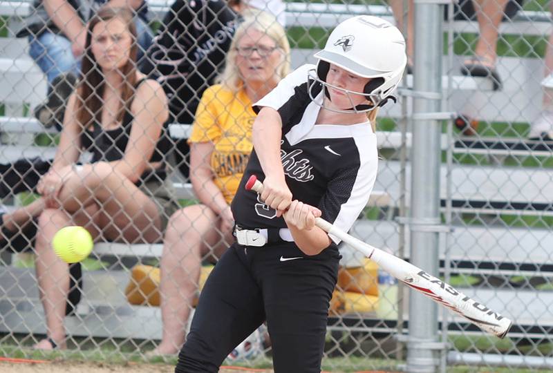 Kaneland's Izzy Stombres makes contact Tuesday, May 31, 2022, during their Class 3A Sectional semifinal game against Sterling at Sycamore High School.