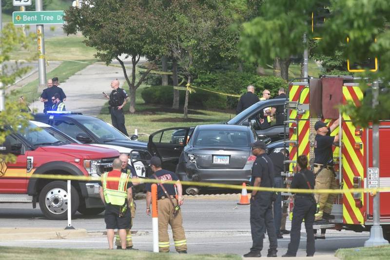 A police chase led to a crash and a reported officer-involved shooting on Wednesday at the intersection of Fabyan Parkway and Randall Road in Geneva.