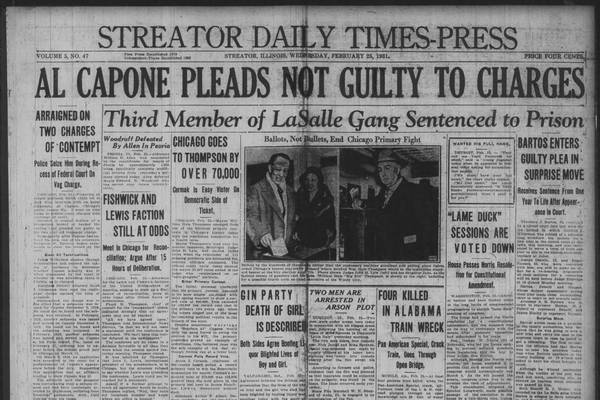Historical covers for February 25: Capone pleads not guilty