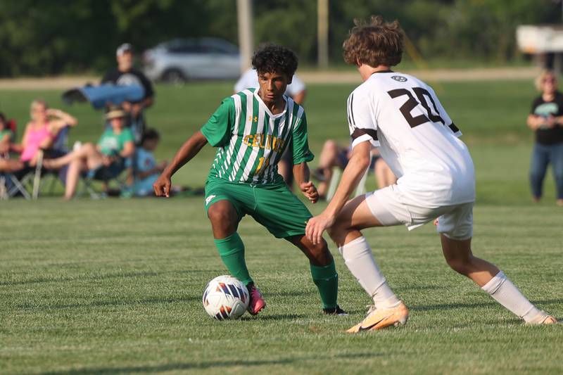 Providence’s Kevin Casey works the ball against Joliet Catholic on Aug. 21, 2023 in New Lenox.