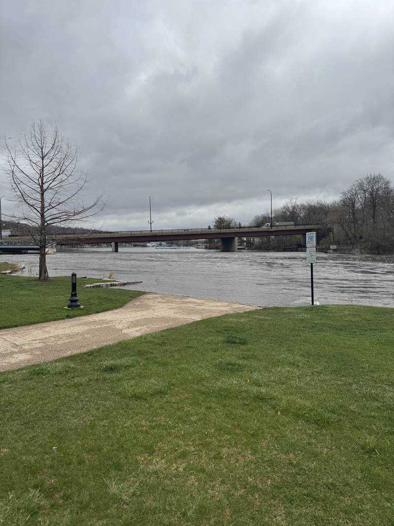 The Fox River overflows its banks in McHenry County on April 17, 2026.