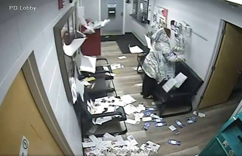 Island Lake police are seeking the public’s help to identify a woman who damaged the lobby at the station early Tuesday.