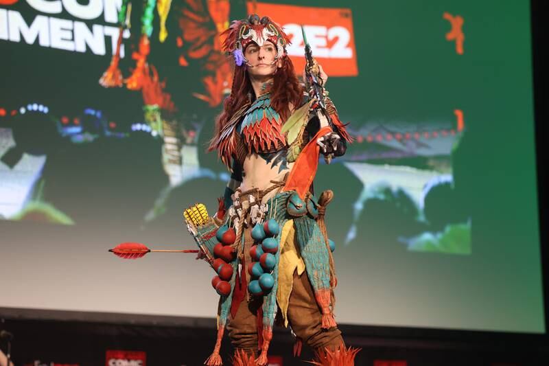 Cosplayer Nerds Gone Mild Cosplay, dressed as Aloy from the video game Horizon, sweeps all three rounds, winning the Chicago regional, then wins the National title and goes on to win the 2023 Cosplay Central Global Crown Championship at C2E2 Chicago Comic & Entertainment Expo on Saturday, April 1, 2023 at McCormick Place in Chicago.