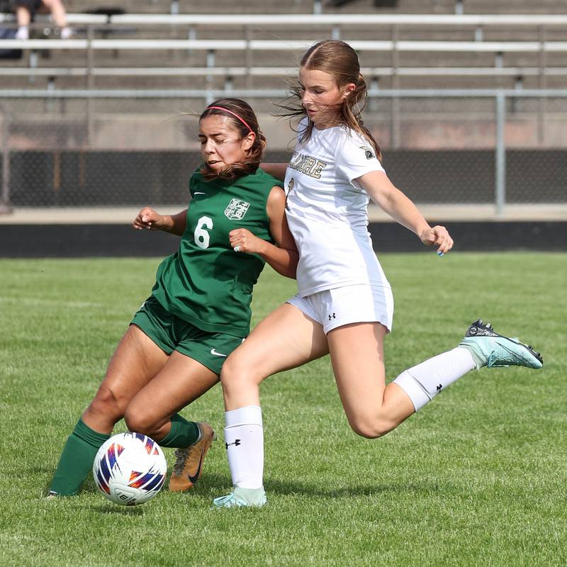 Sycamore's Lizzie Goff winds up for a shot as Boylan's Kaitlynn Sanchez tries to defend during their Class 2A sectional semifinal game Tuesday, May 21, 2024, at Belvidere High School.