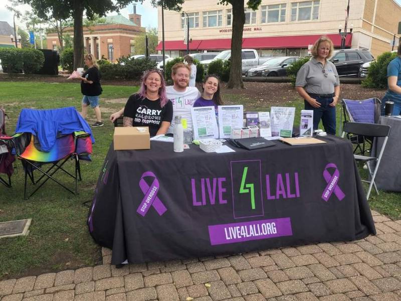 Liv4Lali employees Stefanie Gattone, McHenry County program manager, Charlie Sullivan, McHenry County lead outreach coordinator,  and Teagan Ferraresi, McHenry County outreach coordinator at the 2022 International Overdose Awareness Day Event.