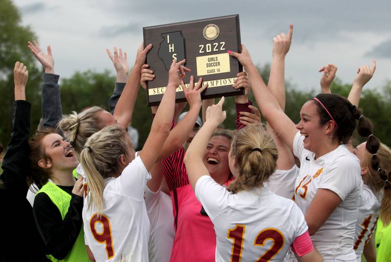 Richmond-Burton celebrates a win over DePaul Prep in sectional title game action at Marian Central in Woodstock Friday evening.