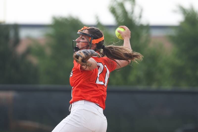 Lincoln-Way West’s Reese Rourke delivers a pitch against Lincoln-Way Central on Tuesday, May 14, 2024 in New Lenox.
