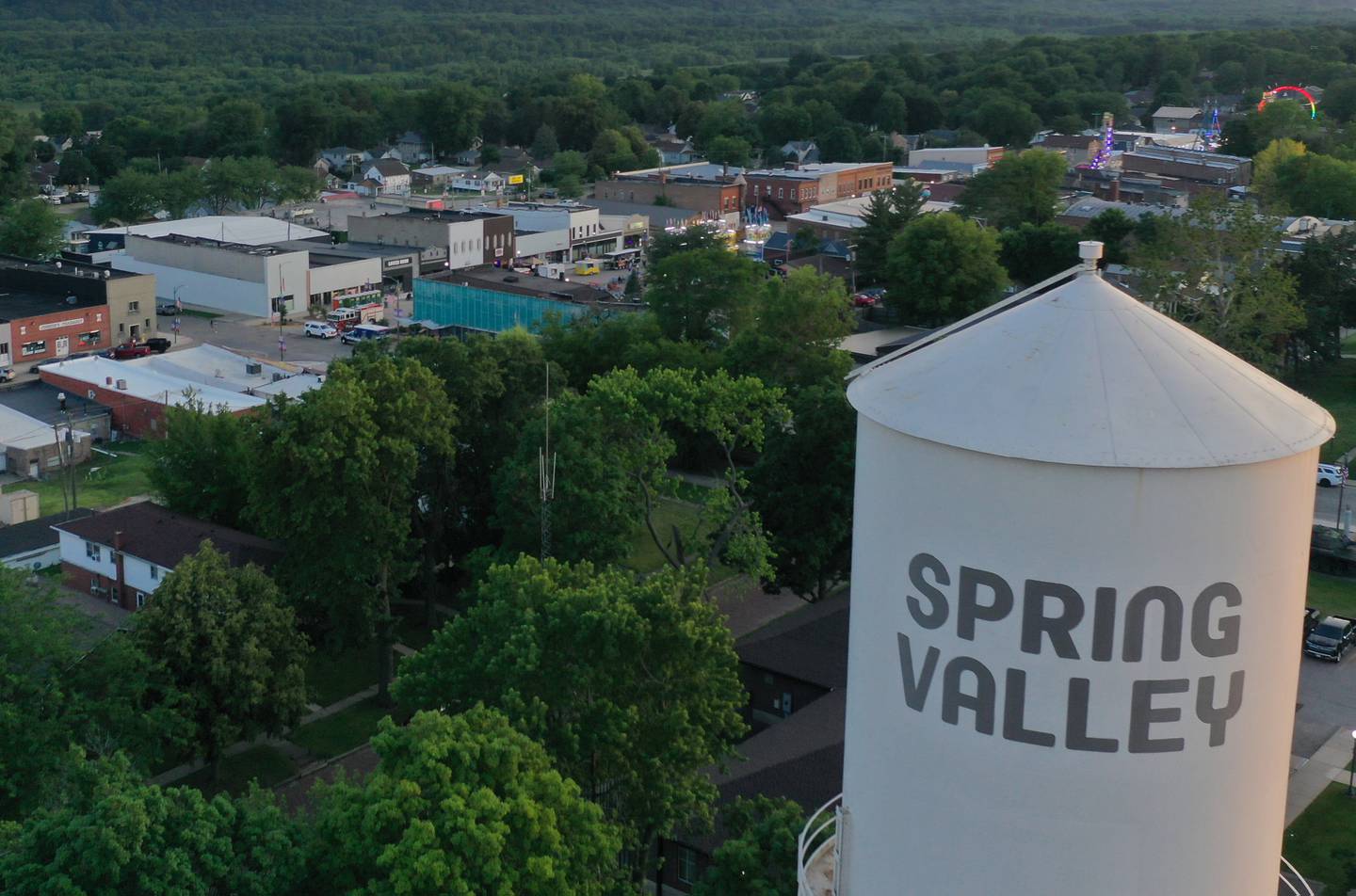 An aerial view of the  Spring Valley Summerfest on Thursday, June 19, 2025 downtown Spring Valley. The festival features a carnival, live entertainment, food vendors and fireworks on Saturday at dusk.