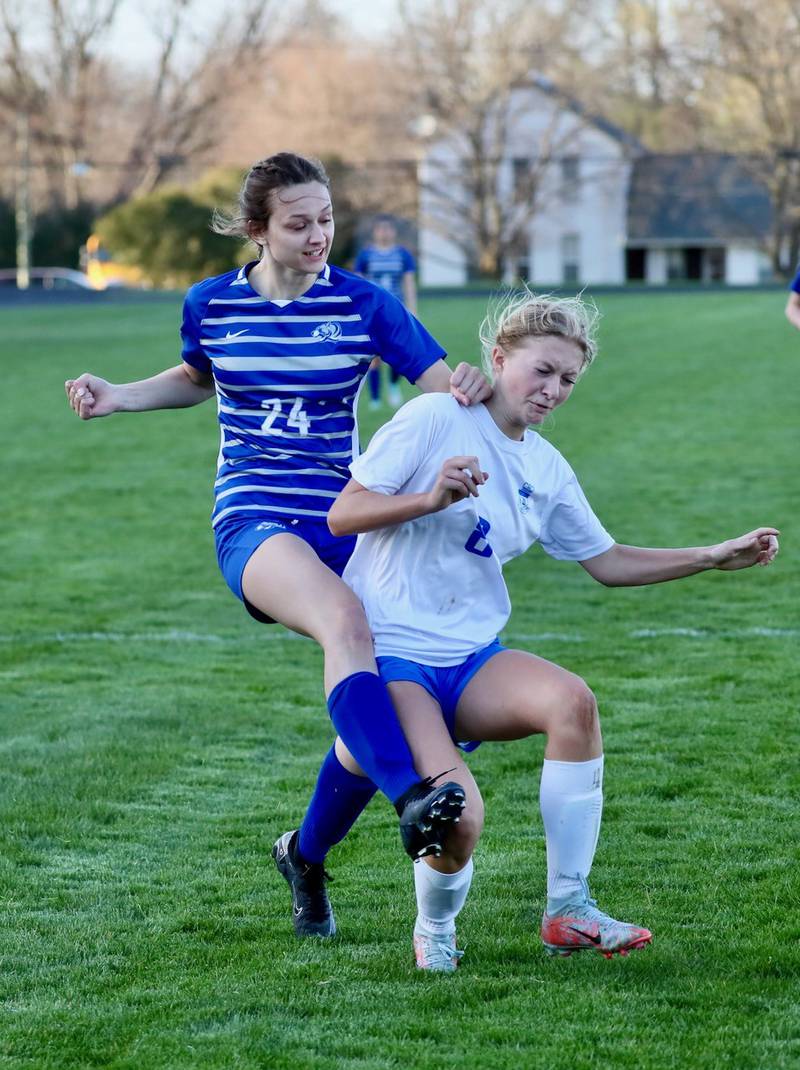 Princeton's Keighley Davis battles against HBR Monday at Bryant Field.