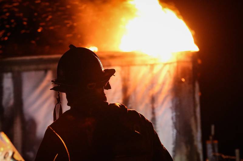 Firefighters put out a barn fire in frigid temperatures in Marengo Saturday night.