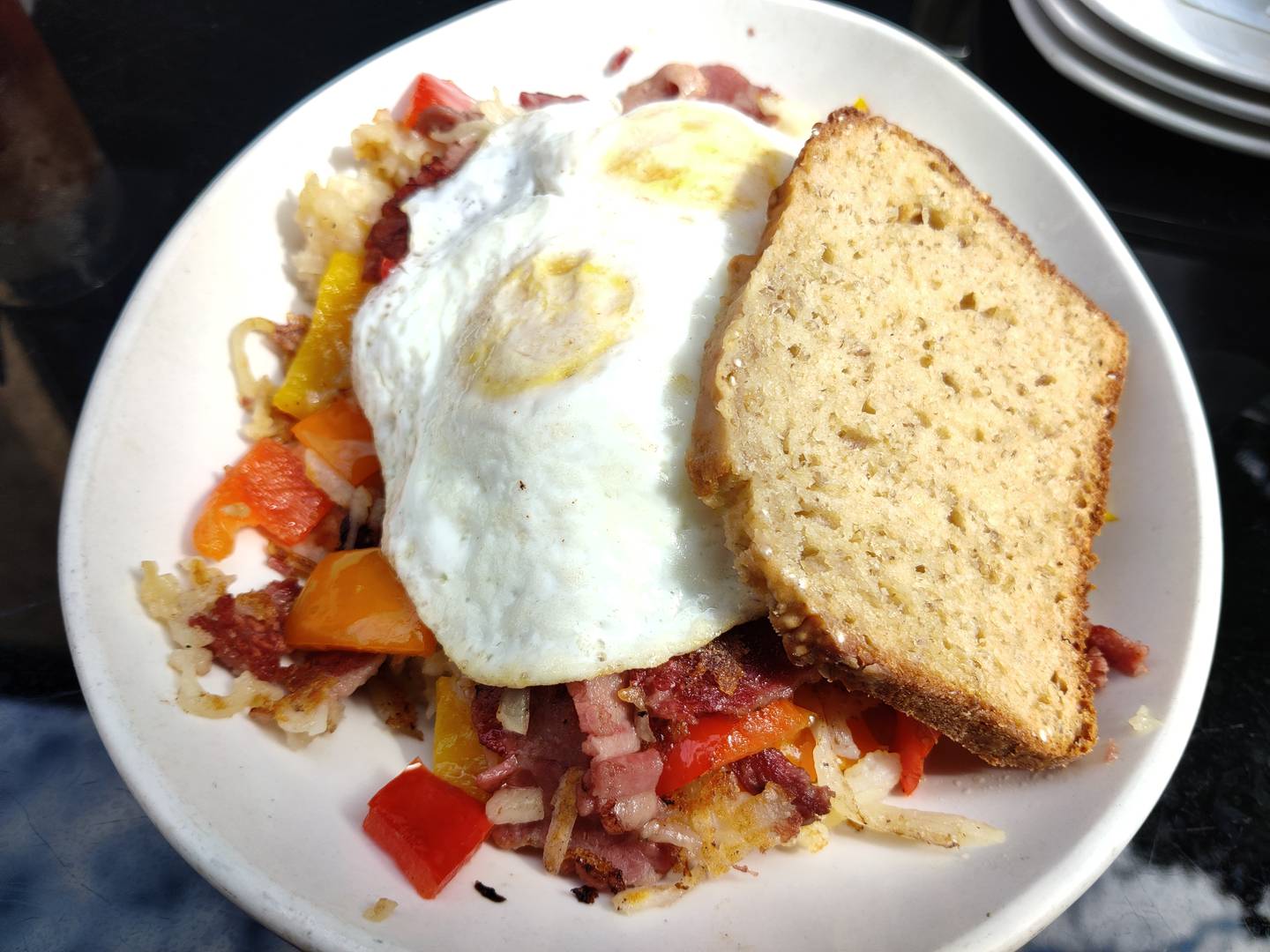 The weekend brunch menu's corned beef breakfast at McNally's Irish Pub & Kitchen in downtown St. Charles.