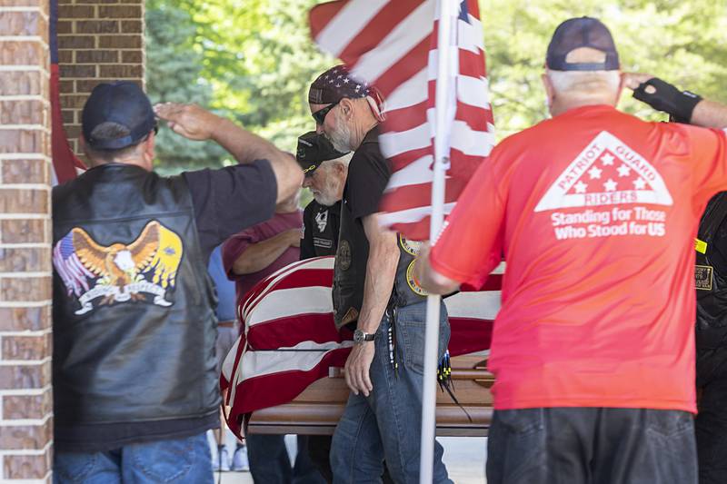 Richard Seloover’s remains are brought into McDonald Funeral Home Thursday, May 30, 2024 in Rock Falls. He will be buried with full military honors Tuesday, June 4.