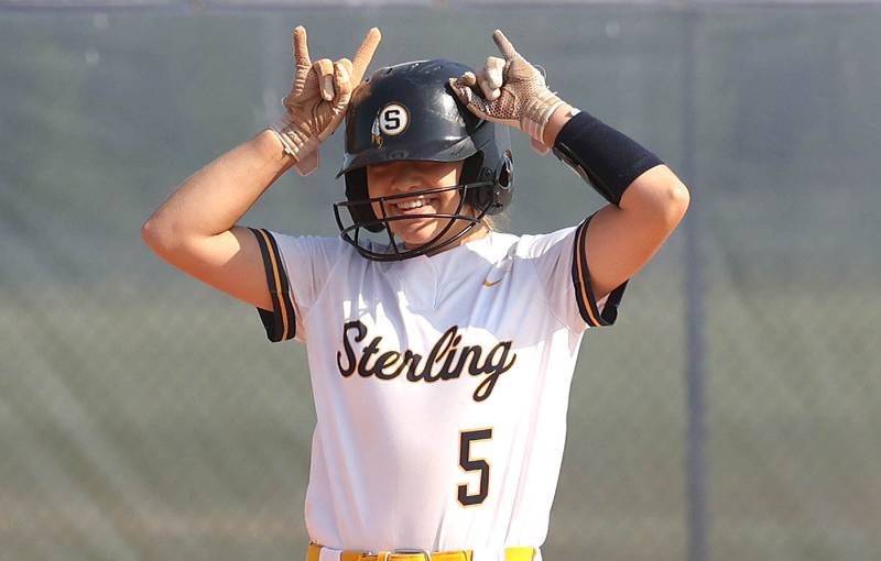 Sterling's Mya Lira celebrates after getting to second during their Class 3A sectional championship game against Sycamore Friday, June 2, 2023, at Belvidere North High School.