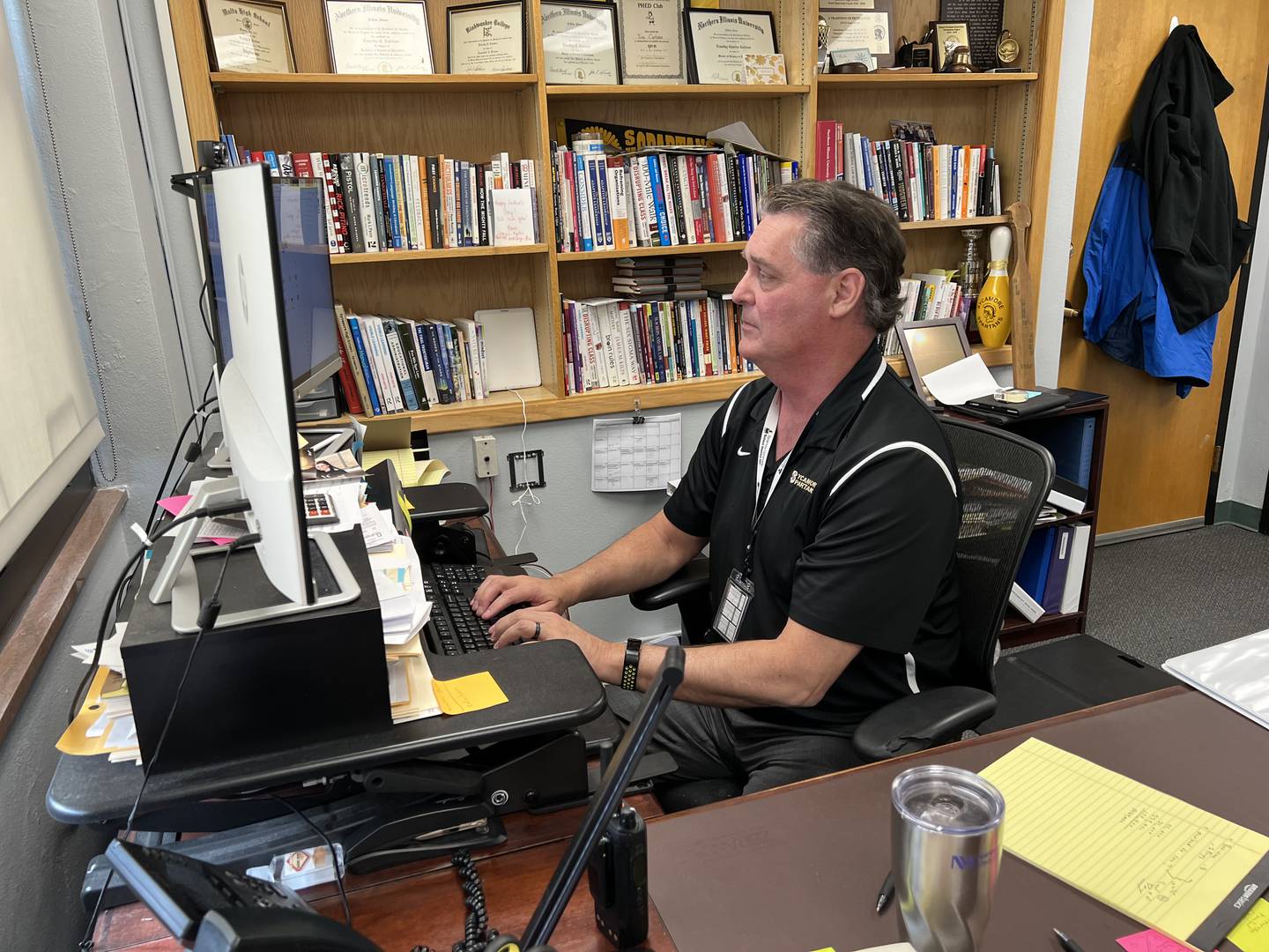 Sycamore High School Principal Tim Carlson works from his office on April 14, 2023.