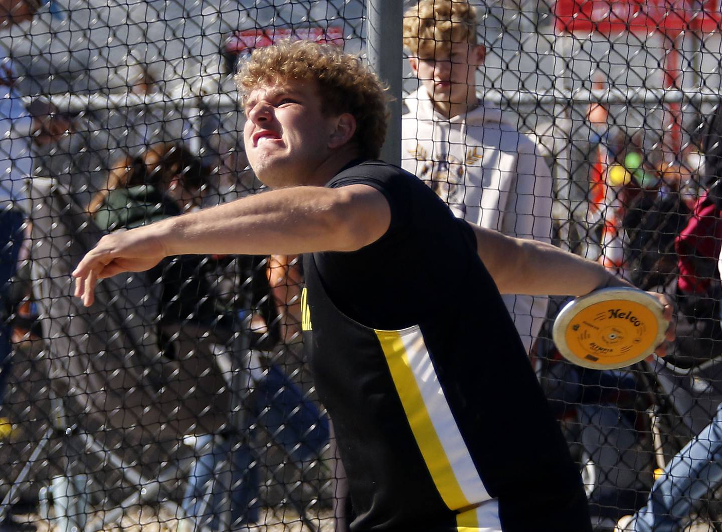 Harvard's Braden Wittum competes in the discus during the IHSA Class 2A Richmond-Burton Sectional Boys Track and Field Meet on Wednesday, May 20, 2026, at Richmond-Burton High School.
