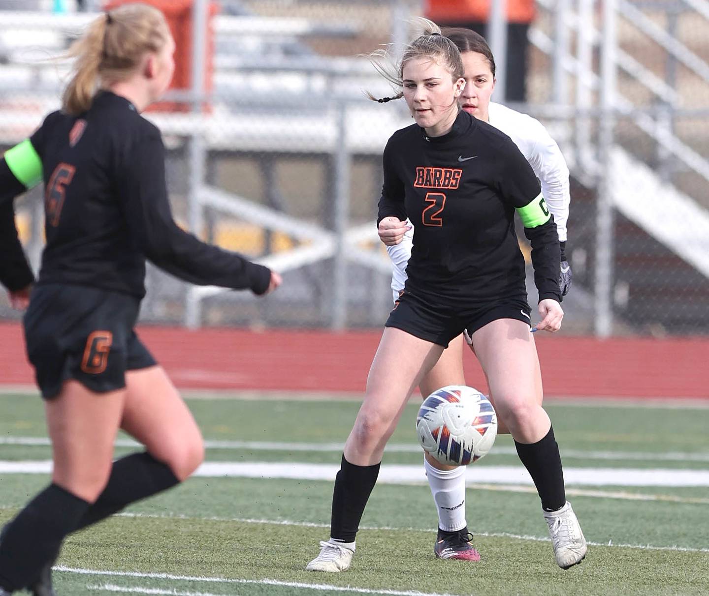 DeKalb’s Lindsey Bargiel looks to make a pass during the game against Belvedere North Wednesday, March 15, 2023, at DeKalb High School.