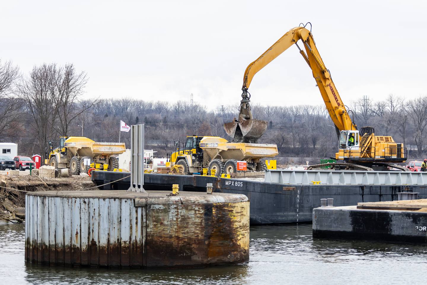 Construction for the Brandon Road Interbasin Project on the Illinois Waterway in Joliet is underway on Feb. 11, 2025.
