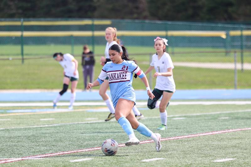 Kankakee's Jocelyn Sanchez makes an offensive run during the Kays' 8-0 victory over Bishop McNamara in the final All-City match on Saturday, April 11, 2026.