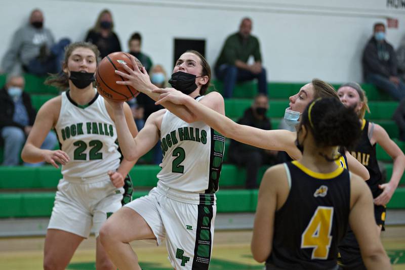 Rock Falls' Brooke Howard goes in for a layup against Riverdale on Saturday, Dec. 11, 2021.