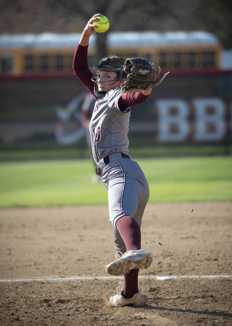 Lockport's Kelcie McGraw pitches in Thursday's game against Bradley-Bourbonnais.