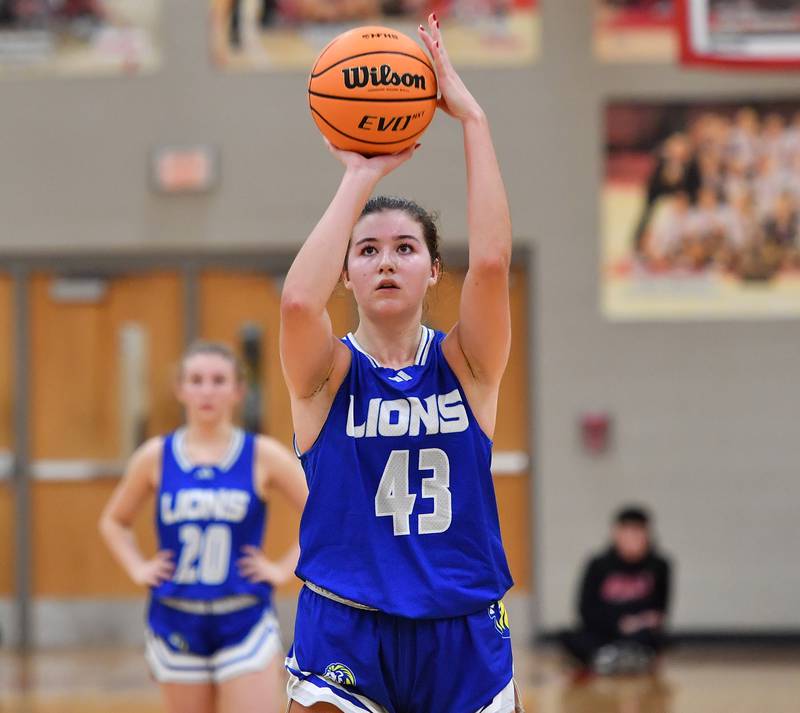 Lyons Township’s Emma O'Brien shoots one of her final two successful free throws with 4.2 seconds left to seal the win over Benet during a game on November 18, 2025 at Benet Academy in Lisle.