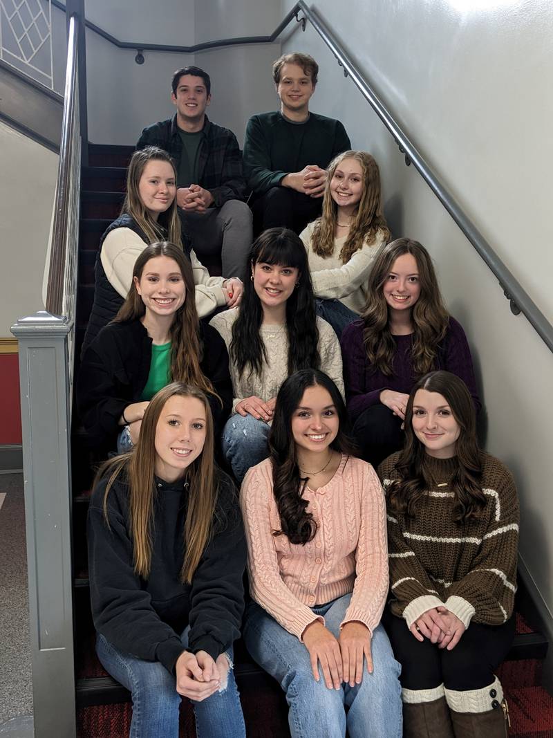 The 2022 Illinois State Scholars at Streator High School are (front row, left to right) Cailey Gwaltney, Franchesca Rodriguez, Cadence Doss (second row) Abbigail Pierce, Jotie Sliker, Kaydence Lehman, (third row) Emmalyn Haydon, Isabelle Tutko, (fourth row) Parker Phillis and Murphy Wilkinson. Missing from the picture are Reagan Bush.