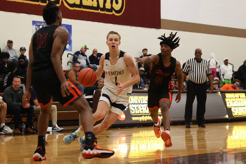 Lemont’s Matas Castillo drives to the basket against Romeoville in the WJOL Thanksgiving Classic Championship in Joliet on Saturday.