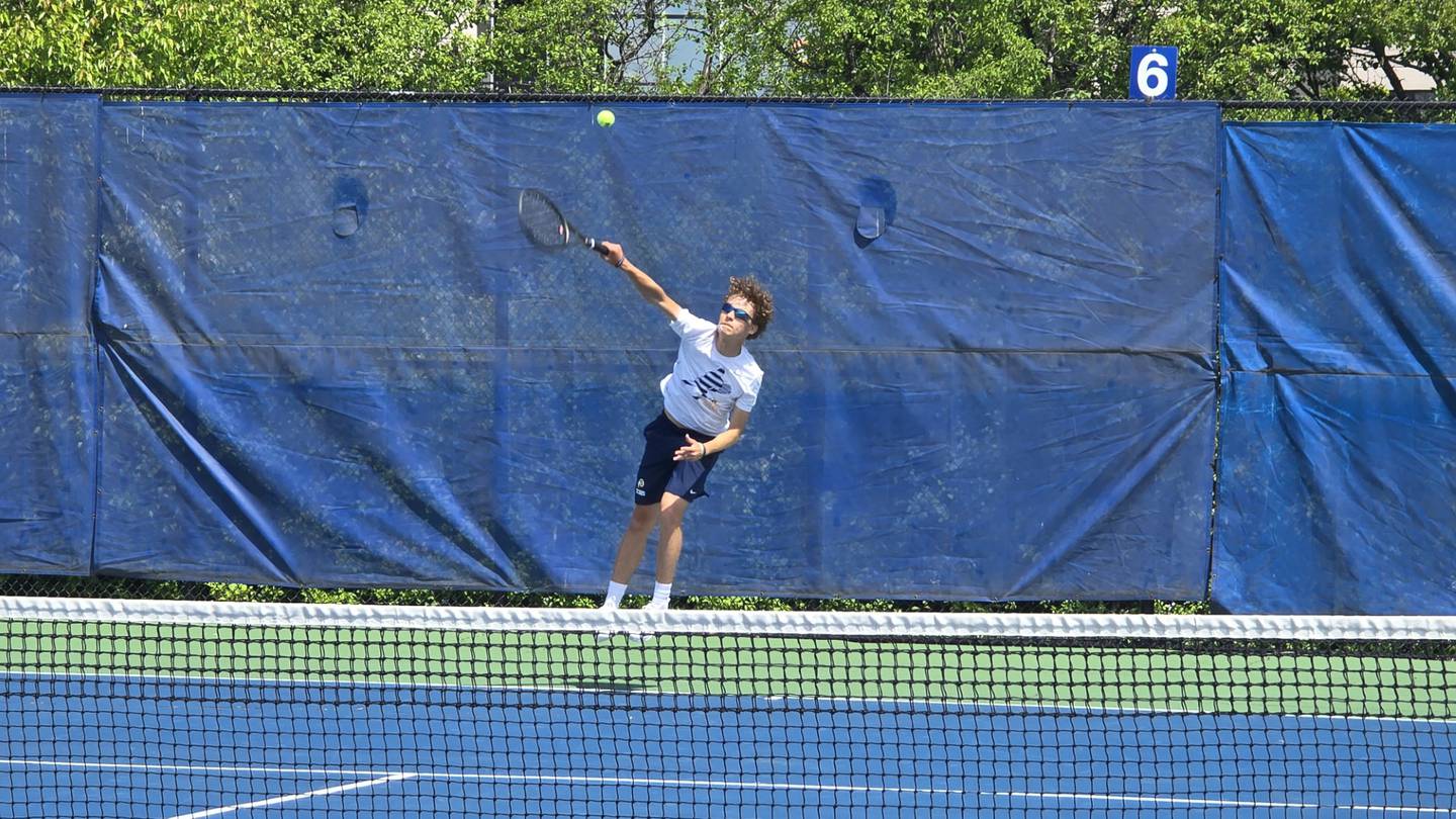 Sterling freshman Aron Rivera is pictured competing at the state tennis meet on Thursday, May 29, 2025.