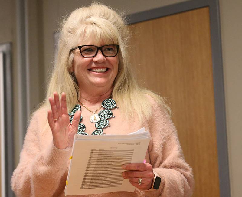 Illinois Valley Community College Board of Trustees candidate Crystal Loughran, speaks during a candidate forum on Wednesday, March 22, 2023 at IVCC.