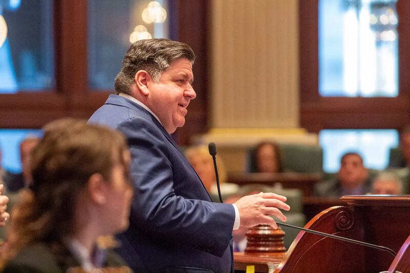 Governor JB Pritzker delivers his annual state of the state and budget address in the Illinois House Chamber in 2024