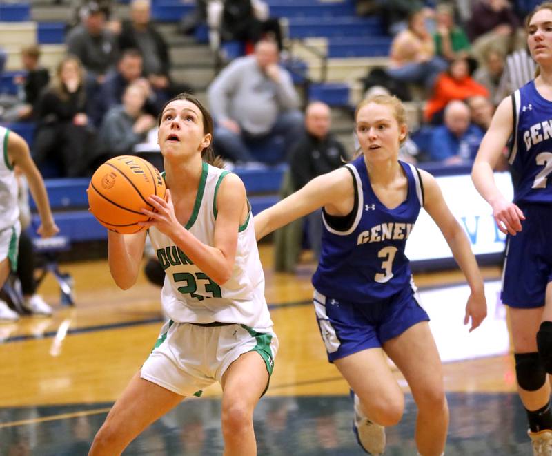 York’s Kayla Callahan shoots the ball during a 4A Geneva Regional semifinal game against Geneva on Tuesday, Feb. 18, 2025 in Geneva.