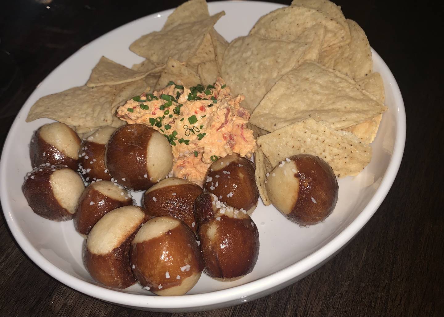 House made pimento dip served with pretzel bites and tortilla chips at Six19 Restaurant + Bar in Plano.