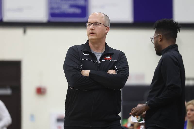 Bolingbrook head coach Rob Brost watches the game against Lincoln-Way East on Tuesday, Dec.12th, 2023 in Frankfort.