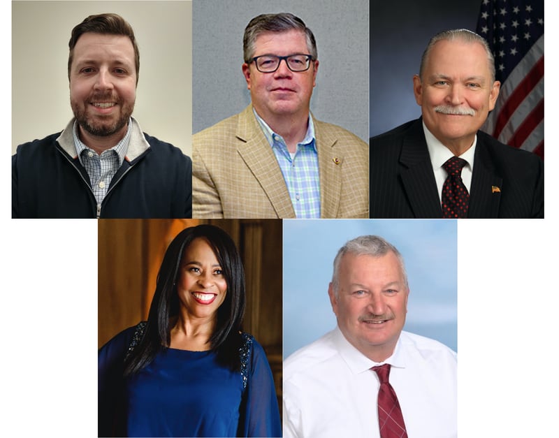 Candidates for the McHenry County Board  in District 2 include (top row, left to right) Jake Justen, John Collins, Jeff Thorsen, (bottom row, left to right) John Reinert and Gloria Van Hof.