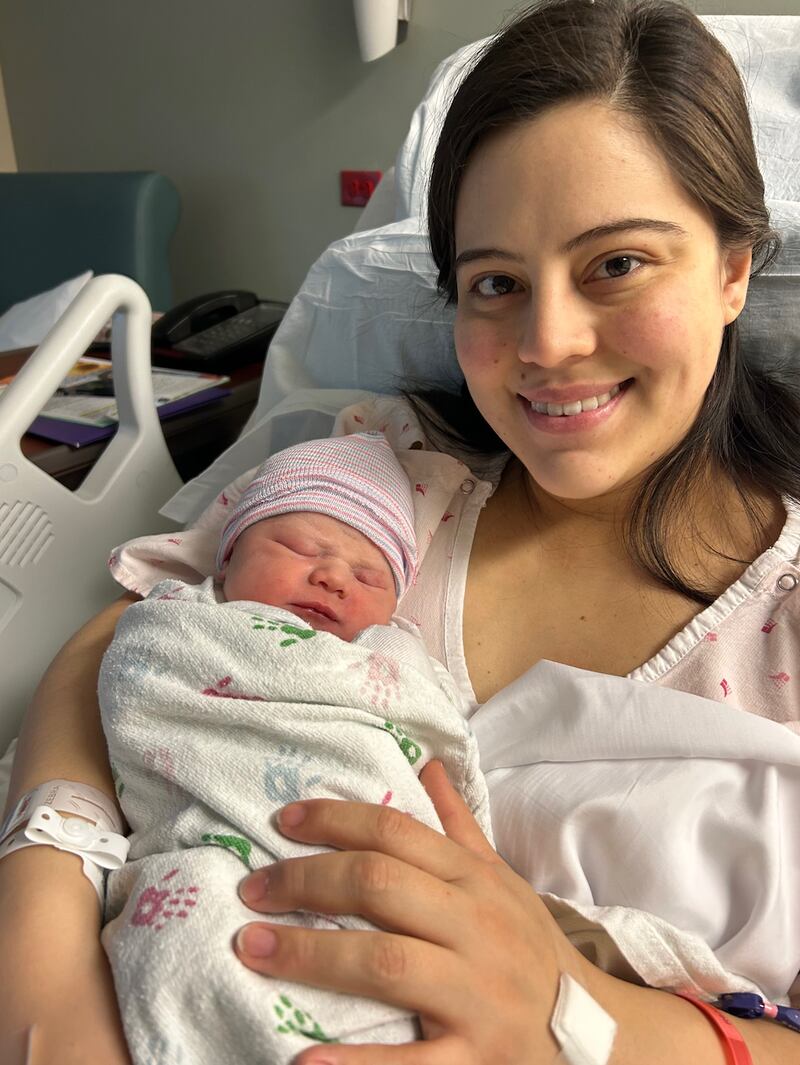 Ana (shown) and Jonathon Flores welcomed their baby boy, who’s name hasn’t yet been chosen, at 11:52 a.m. Jan. 1, 2023, announced Northwestern Medicine this week.