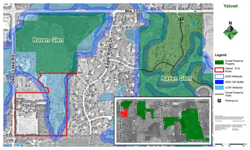 The Forest Preserves purchased a 27.9-acre parcel, known as the Yatowt property, on Deep Lake Road, about a half mile south of Route 173 in Antioch.