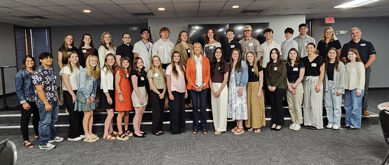 The students from the Grundy County Summer Internship Program with Senator Sue Rezin, R-Morris, during the Internship Breakfast Kick Off on Wednesday, July 4.