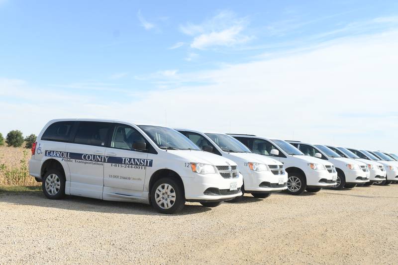 Currently, Carroll County Transit vehicles sit outside near the senior center in Mt. Carroll.