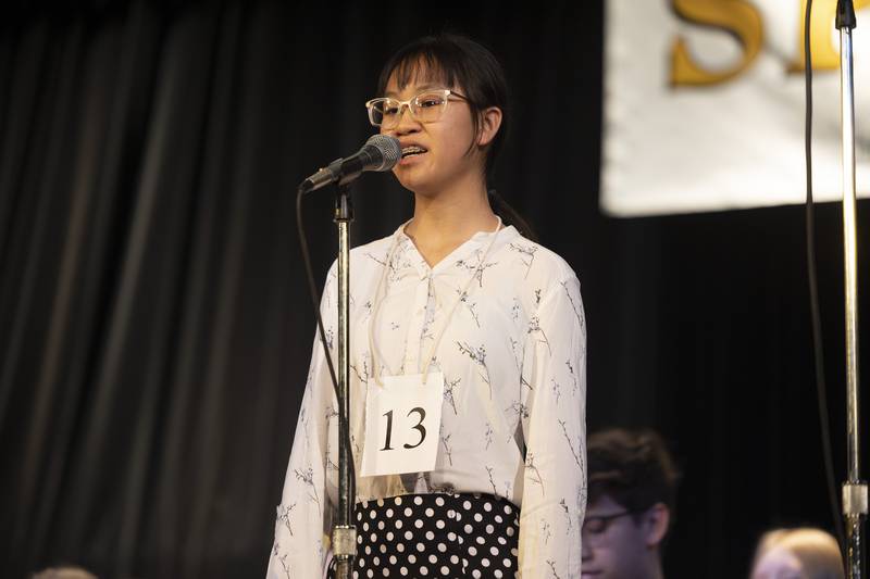 Cindy Pelka of Morrison Jr. High competes Thursday, Feb. 19, 2026, during the Lee-Ogle-Whiteside County Regional Spelling Bee.